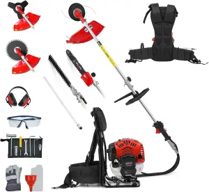 BU-KO 52cc Backpack Long Reach Petrol Strimmers, Brush Cutter, Hedge Trimmer, Pruner, Grass Trimmers, 75cm Extension Pole