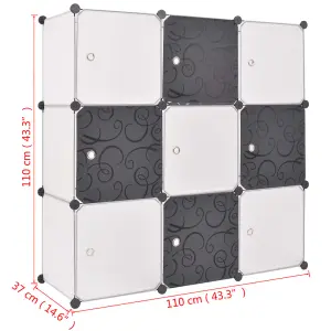 Storage Cube Organiser with 9 Compartments Black and White