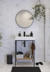 Sensio Aspect Matt Black Round Wall-mounted Bathroom & WC Illuminated mirror (H)60cm (W)60cm