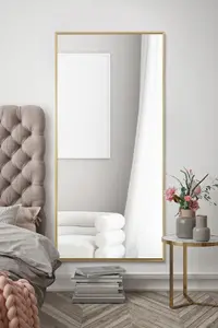 MirrorOutlet Artus Full Length Gold Aluminium Edged Leaner Wall Leaner Mirror 68" X 33" (174CM X 85CM)