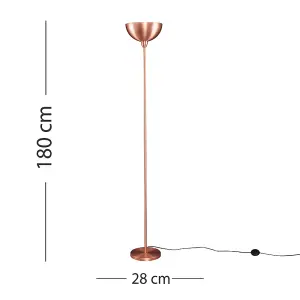 ValueLights Forseti Modern Copper Uplighter Floor Lamp with Bowl Shaped Shade - Includes 6w LED GLS Bulb 3000K Warm White