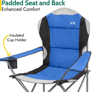 Folding Camping Chair Deluxe Padded High Back Portable Garden Fishing Trail - Blue