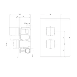 Zoia Gun Grey Single Outlet Thermostatic Valve with Square Controls & Showerhead & Arm