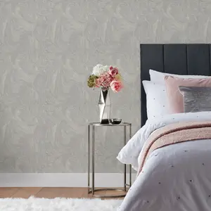 Paoletti Luxe Marble Grey Embossed Metallic Vinyl Wallpaper