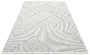 Light Blue Outdoor Rug, Geometric Striped Stain-Resistant Rug For Patio Decks, 3mm Modern Outdoor Area Rug-160cm X 220cm