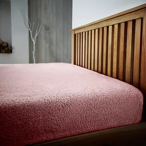 Smart Living Teddy Fleece Fitted Bed Sheet Plain Thermal Warm Soft Luxury Fluffy Cuddly Cosy Bedding - Pink