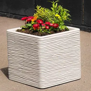 2x Amalfi Stone Effect Square Flower Planters For Garden, Home & Patio Areas