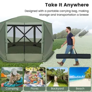 Costway 346 x 305 cm Pop-up Screen House Tent 6-Sided Camping Gazebo Instant Setup Hub Tent with Portable Carrying Bag