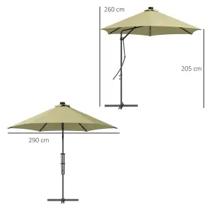 Outsunny 3(m) Cantilever Garden Parasol Umbrella W/ Solar LED and Cover, Beige