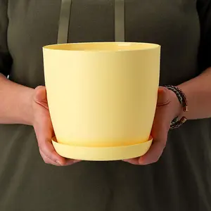 Plant Pots Flower Planter 6 Colours 8 sizes Matt Plastic Pot + Saucer Tray Deco Yellow 30cm