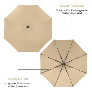 GardenKraft 14099 2.7m Beige Outdoor Garden Parasol with 32 Solar LED Lights