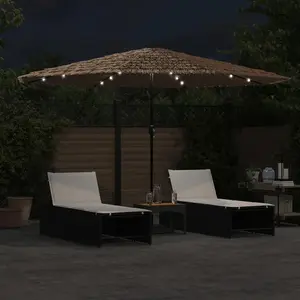 Berkfield Garden Parasol with LEDs and Steel Pole Brown 388x388x248 cm