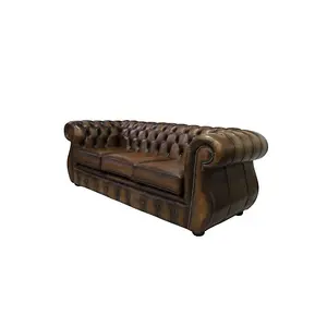 Chesterfield 3 Seater Antique Brown Real Leather Sofa Bespoke In Kimberley Style