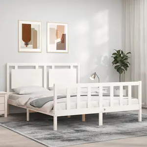 Berkfield Bed Frame with Headboard White King Size Solid Wood