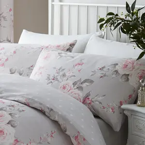 Canterbury Floral Reversible Double Duvet Cover Set with Pillowcases with Pillowcases Grey / King Duvet Cover + 2 Standard Pillowcases