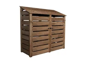 Slatted wooden log store with door W-187cm, H-180cm, D-88cm - brown finish