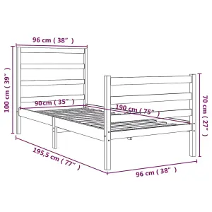 Berkfield Bed Frame Solid Wood Pine 90x190 cm 3FT Single