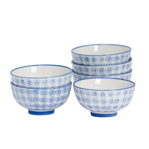 Nicola Spring - Hand-Printed Rice Bowls - 12cm - Navy - Pack of 6