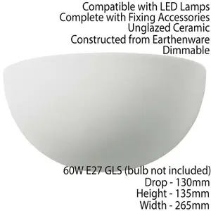 2 PACK Dimmable LED Wall Light Unglazed Ceramic Round Dome Fitting Lounge Lamp