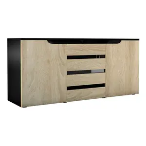 Sideboard Mccusker Black (matt)/Oak/Black (glossy)