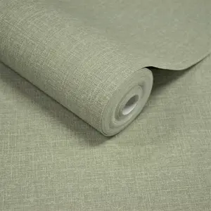 Grandeco Boutique Pure & Protect Cirrus Woven Linen Textured Antibacterial Wallpaper, Sage Green