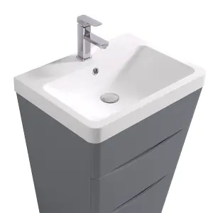 Rinse Bathrooms 600mm Gloss Grey Floor Standing 2 Drawer Vanity Unit Basin Bathroom Storage Furniture