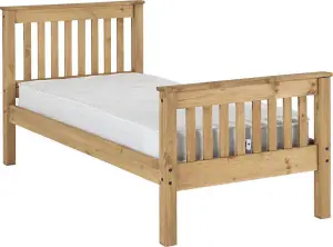 Monaco Single Solid Distressed Waxed Pine High Foot End Bed Frame