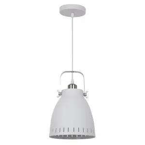 Luminosa Industrial And Retro Hanging Pendant White, Satin Nickel 1 Light  with White Shade, E27