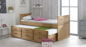 3ft Captains Pine Wooden Guest Bed Frame with underbed Storage - Waxed