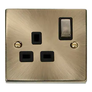 Click Scolmore Deco Switched Socket 1 Gang 13A 2 Pole Antique Brass - VPAB535BK