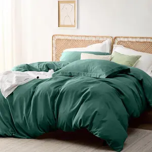 Odil Microfiber Solid Colour Duvet Cover Set with Pillowcases Emerald / Double Duvet Cover Set