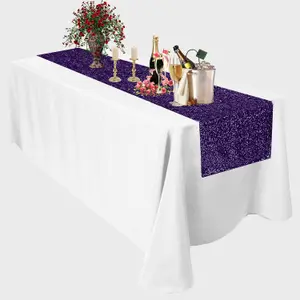 Neel Blue 11x108 Inch Shimmer Sequin Table Runner Glitter Fabric, Purple