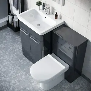 Nes Home 1100mm Vanity Basin Unit, WC Unit & Elso Back to Wall Toilet Anthracite