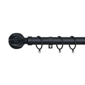 A.Unique Home Geo Ball Metal Extendable Curtain Pole With Rings and Fittings (25/28mm) - Matte Black, 70cm - 120cm  Approx