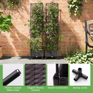 Costway 170cm Extendable Planter Box Raised Garden Bed w/ Trellis & Lockable Wheels