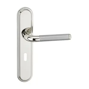 URBNLIVING 220mm Length 8 Pcs Vienna Metal & Polished Nickel Lever Latch Door Keyhole Handle Set