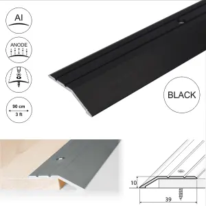 A11 900mm x 40mm 2mm Anodised Aluminium Door Threshold Ramp Profile - Black, 0.9m