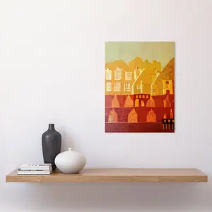 Vintage Folk Art Midcentury Cityscape Abstract - Print Unframed / 40.5cm H x 30.5cm W x 0.2cm D