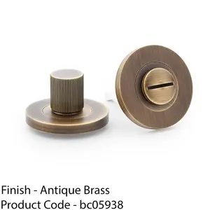 Modern Reeded Thumbturn & Release Lock - Lined Antique Brass - Bathroom Door