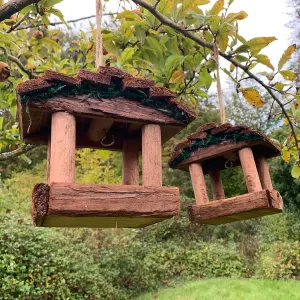 Set of 2 Hanging Wooden Bird Table Feeders