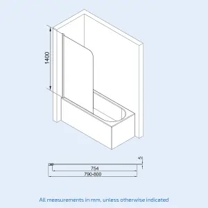 Nes Home Bentley 800mm Bath Screen Matt Black Profile Clear Glass Reversible