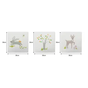 Woodland animals Multicolour Canvas art, Set of 3 (H)20cm x (W)60cm