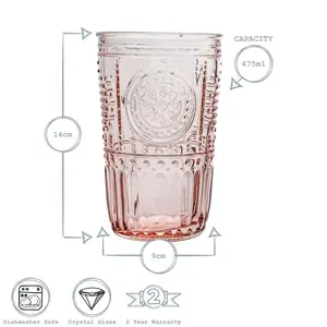 Romantic H Romantic Romantic Highball Glasses (Set of 4) Pink / 475