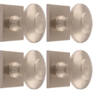 4 PACK - 42mm Round Cabinet Door Knob & 40x40mm Matching Backplate - Satin Nickel Handle