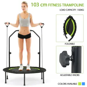 Costway 40" Mini Trampoline Foldable Fitness Trampoline with Height Adjustable Handle