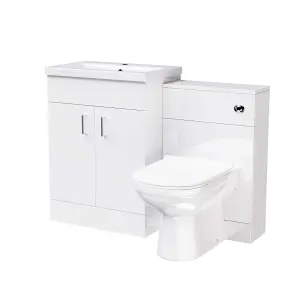 Nes Home Nanuya 600mm White Freestanding MDF Vanity Basin, WC Unit & BTW Toilet