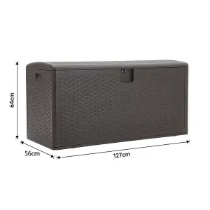 Brown Waterproof Plastic Large Outdoor Garden Storage Box Rattan Effect Deck Box 375 L