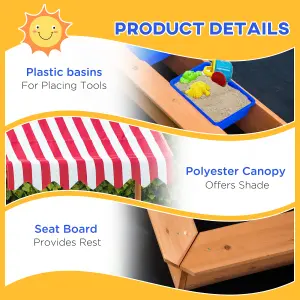 Outsunny Kids Wooden Sandbox Sand Pit Height Adjustable with Canopy Basins