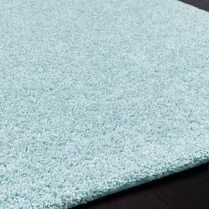 Baby Blue Washable Plain Shaggy Modern Anti-Slip Easy To Clean Dining Room Rug-67cm X 150cm