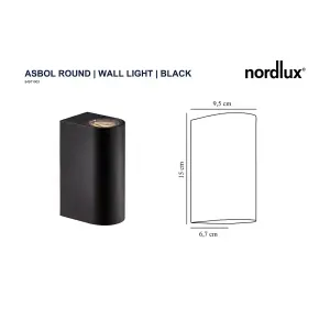 Nordlux Asbol Round Outdoor Patio Terrace Garden Wall Light In Black (Height) 15cm